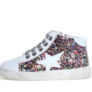 Size 32 (US 13.5) NATURINO Girl's PINN High Zip Glitter Sneakers Multi/White
